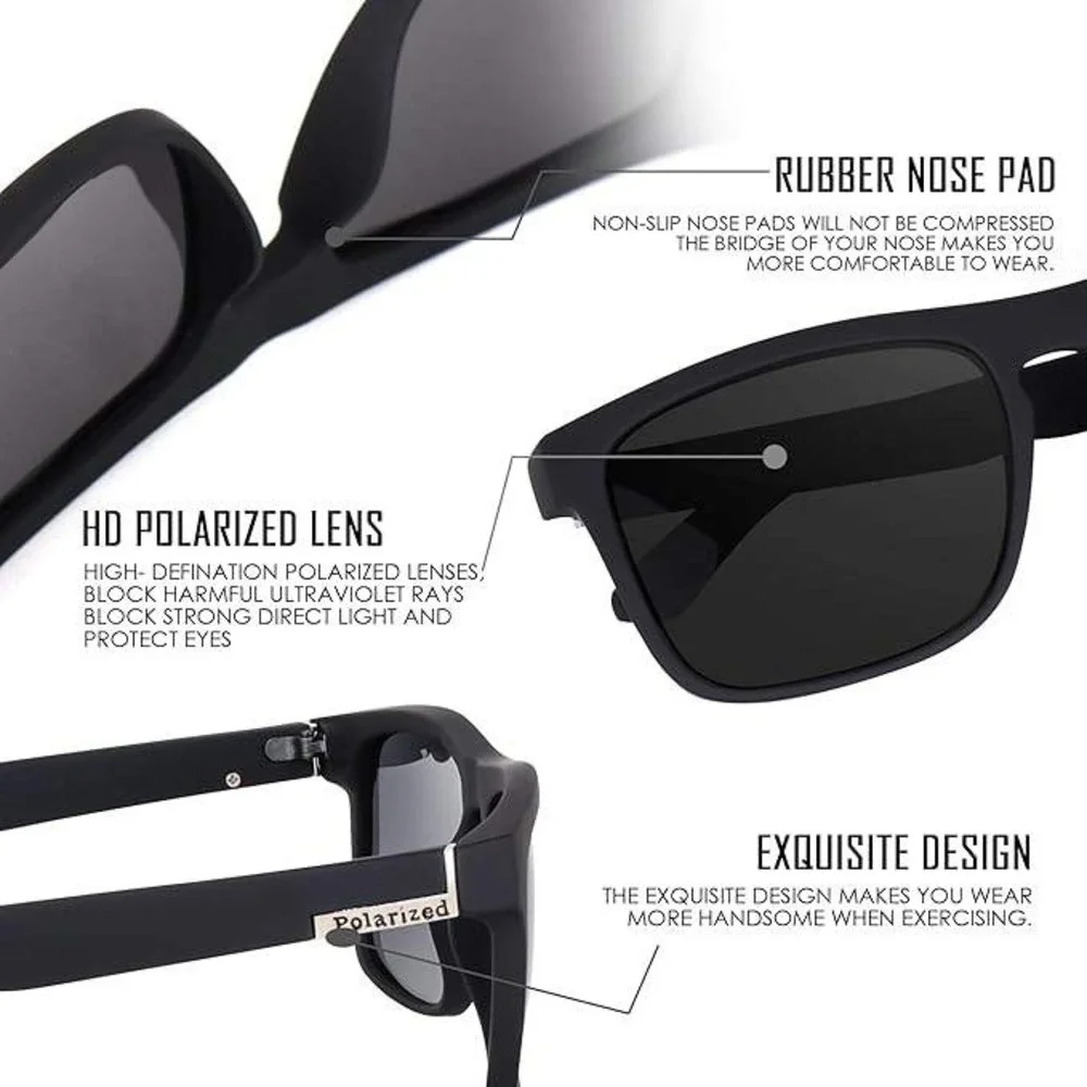 Mens Polarized Sunglasses Black Red Frame Sports Driving Outdoor Eyewear Driving